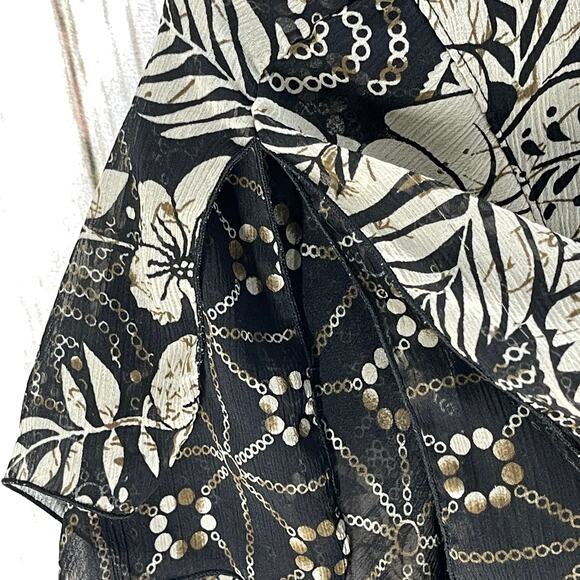 New York City Design Blouse Women Plus 3X Black Beige Floral Short Sleeves - Picture 5 of 7